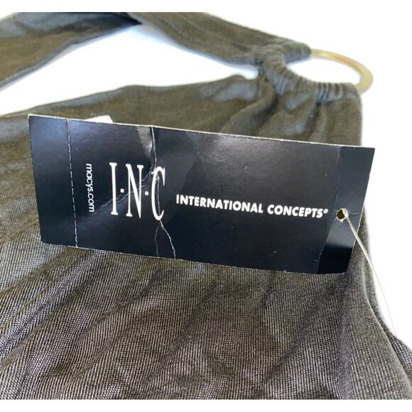 INC International Concepts Womens Black Sleeveless Halter Top W/ Gold Rings 100% - Picture 2 of 10